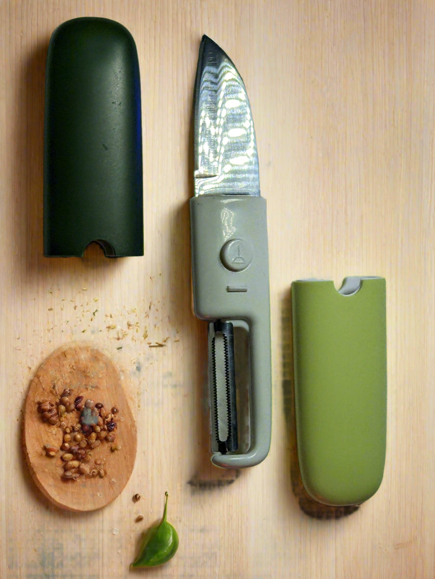2-in-1 Kitchen Knife & Peeler with Protective Cover – Multipurpose Cooking Tool ( set of 2)