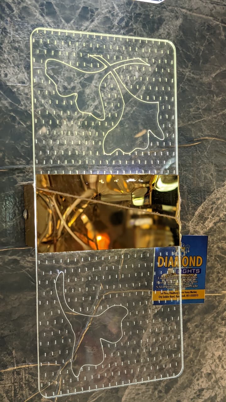 Modern LED Wall Light with Golden Glass Panel – Imported Quality